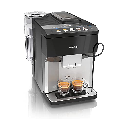 Siemens Kaffeevollautomat EQ.500 classic TP505D01, für viele Kaffeespezialitäten, Milchaufschäumer, Keramikmahlwerk, Heißwasserfunktion, automatische Dampfreinigung, 1500 W, Inox silver metallic