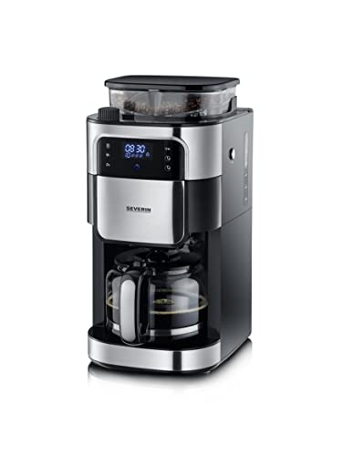 SEVERIN Kaffeemaschine mit Mahlwerk, Kaffeeautomat mit Glaskanne und Timer-Funktion, auch als Filterkaffeemaschine, für bis zu 10 Tassen Kaffee, 1000 Watt, schwarz/ Edelstahl, KA 4813