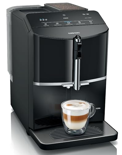 Siemens Kaffeevollautomat EQ300 TF301E19, für viele Kaffeespezialitäten, Milchaufschäumer, Keramikmahlwerk, OneTouch-Funktion, 1,4 Liter Wassertank, automatische Reinigung, 1300 W, schwarz