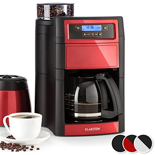Klarstein 1,25L Kaffeemaschine mit Mahlwerk & Timer, Kaffeemaschine Filtermaschine mit Aktivkohlefilter, 1000W Filter Kaffeemaschine Groß für 10 Tassen Kaffee, Filterkaffeemaschine mit 5 Mahlstufen