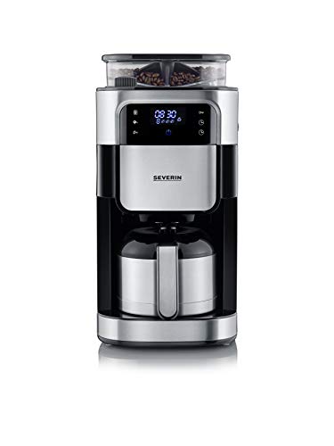SEVERIN KA 4814 Filterkaffeemaschine mit Edelstahl-Mahlwerk und Thermokanne, feinste Mahlung und individuell auswählbarer Mahlgrad, 1000 W, für bis zu 8 Tassen / ca. 1 Liter, Schwarz
